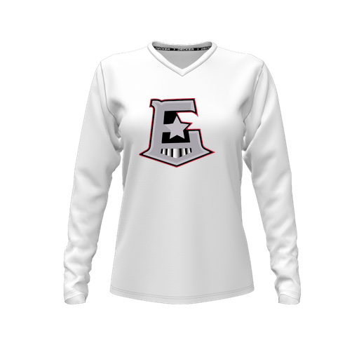 [CUS-DFW-TEES-CMF-VNK-LSL-WHT-FYXS-LOGO1] Decker Comfort T-Shirt (Female Youth XS, White, V Neck, Logo 1, Long Sleeve)