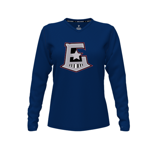 [FTLVCFNV-FYXS-LOGO1] Decker Comfort T-Shirt (Female Youth XS, Navy, V Neck, Logo 1, Long Sleeve)