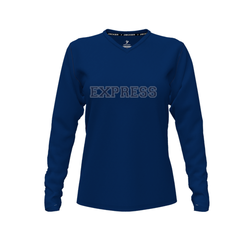 [FTLVCFNV-FYXS-LOGO2] Decker Comfort T-Shirt (Female Youth XS, Navy, V Neck, Logo 2, Long Sleeve)
