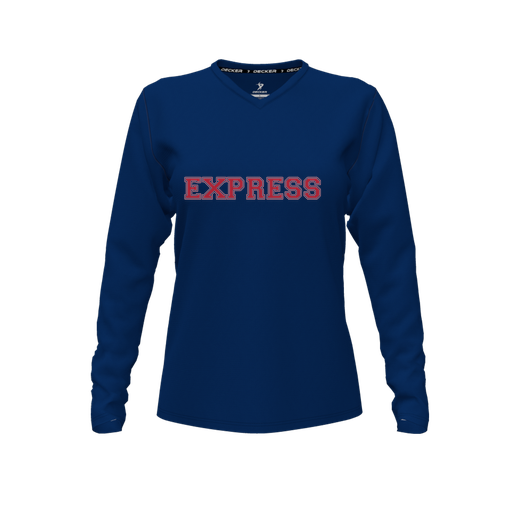 [FTLVCFNV-FYXS-LOGO3] Decker Comfort T-Shirt (Female Youth XS, Navy, V Neck, Logo 3, Long Sleeve)