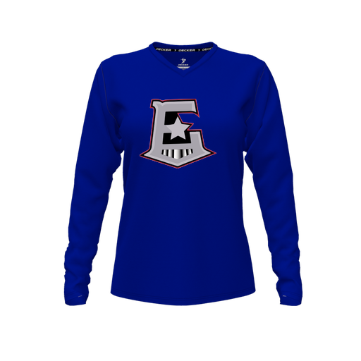 [FTLVCFRY-FYXS-LOGO1] Decker Comfort T-Shirt (Female Youth XS, Royal, V Neck, Logo 1, Long Sleeve)