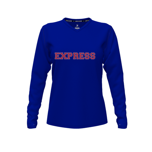[CUS-DFW-TEES-CMF-VNK-LSL-RYL-FYXS-LOGO3] Decker Comfort T-Shirt (Female Youth XS, Royal, V Neck, Logo 3, Long Sleeve)