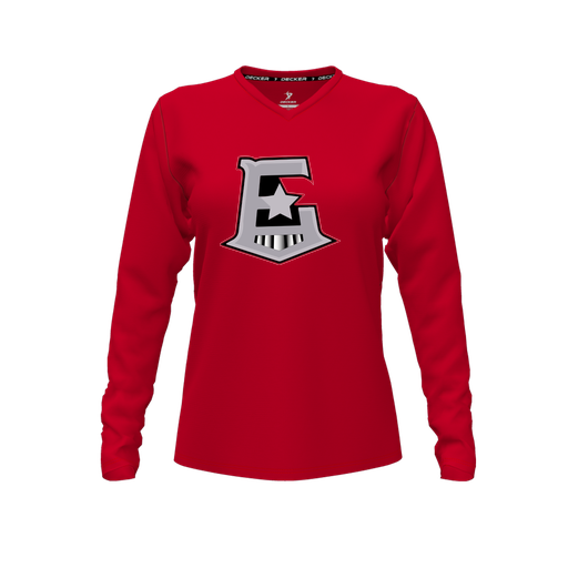 [FTLVCFRD-FYXS-LOGO1] Decker Comfort T-Shirt (Female Youth XS, Red, V Neck, Logo 1, Long Sleeve)