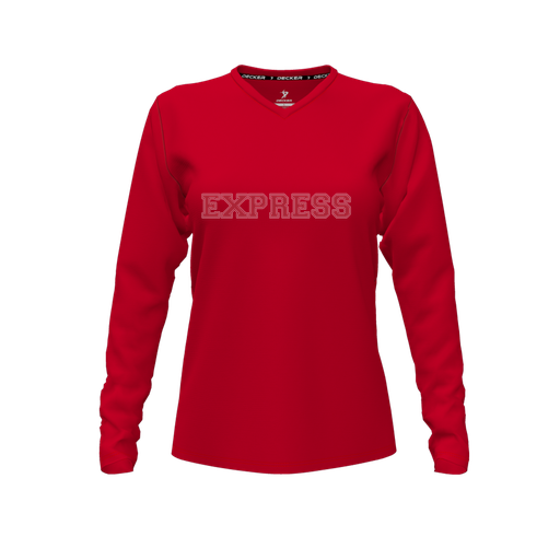 [CUS-DFW-TEES-CMF-VNK-LSL-RED-FYXS-LOGO3] Decker Comfort T-Shirt (Female Youth XS, Red, V Neck, Logo 3, Long Sleeve)