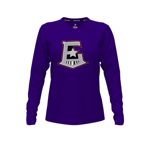 [CUS-DFW-TEES-CMF-VNK-LSL-PUR-FYXS-LOGO1] Decker Comfort T-Shirt (Female Youth XS, Purple, V Neck, Logo 1, Long Sleeve)