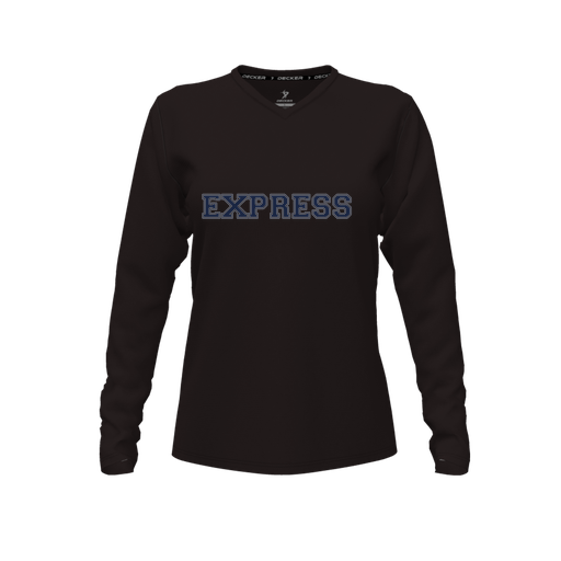 [FTLVPTBK-FYXS-LOGO2] Decker Performance T-Shirt (Female Youth XS, Black, V Neck, Logo 2, Long Sleeve)
