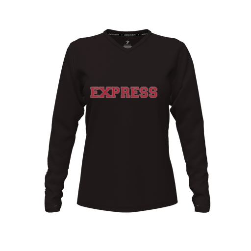 [FTLVPTBK-FYXS-LOGO3] Decker Performance T-Shirt (Female Youth XS, Black, V Neck, Logo 3, Long Sleeve)