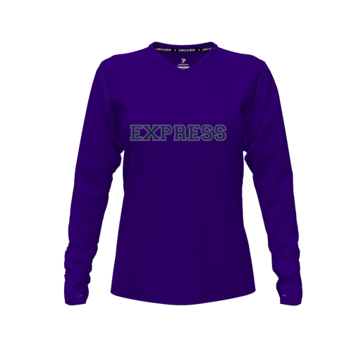 [FTLVPTPP-FYXS-LOGO2] Decker Performance T-Shirt (Female Youth XS, Purple, V Neck, Logo 2, Long Sleeve)