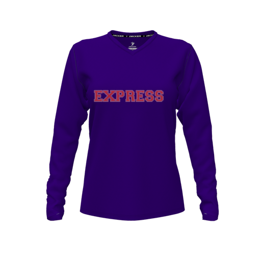 [FTLVPTPP-FYXS-LOGO3] Decker Performance T-Shirt (Female Youth XS, Purple, V Neck, Logo 3, Long Sleeve)